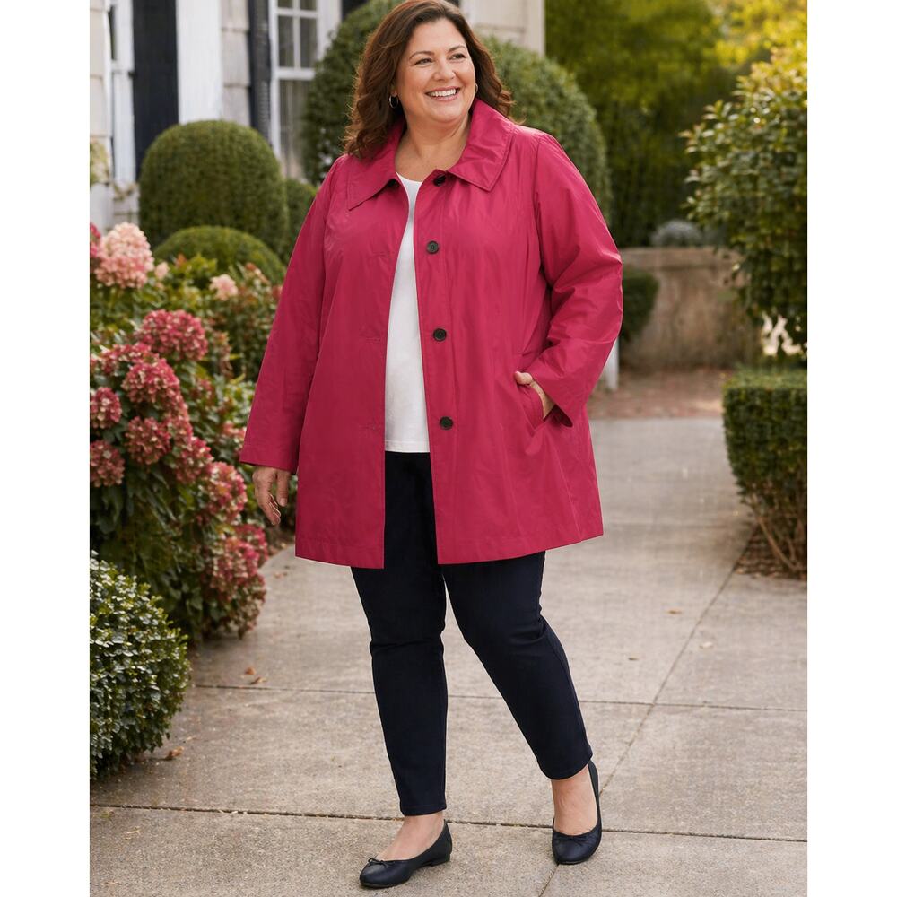 Lands' End Womens Trench Raincoat Size 3X Fuchsia Pink Classic Outdoor Traveler